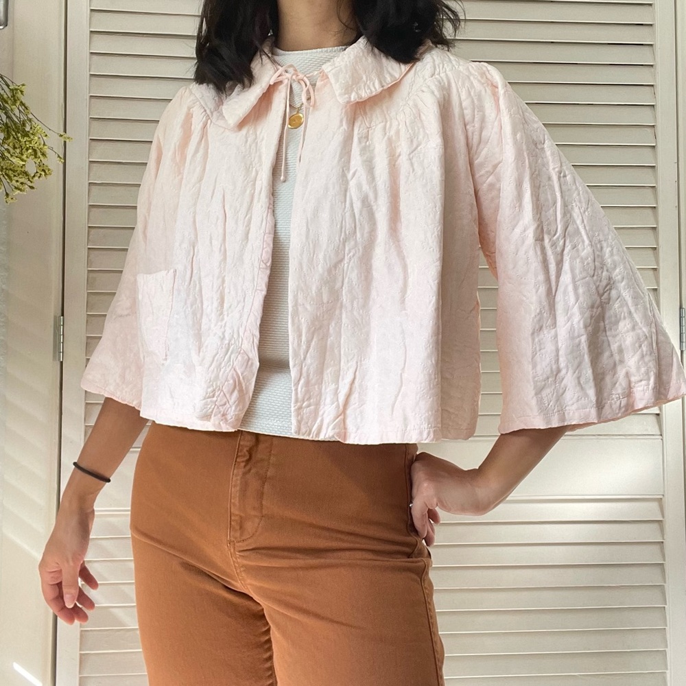 Vintage Baby Pink Quilted Bed Jacket (S-M)